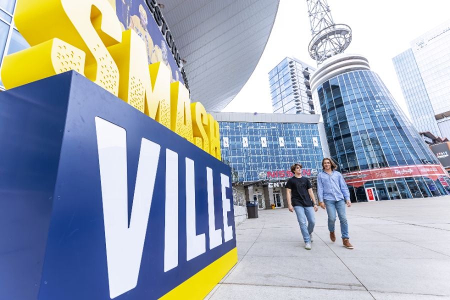 Students walking outside of Nissan Stadium in Downtown, Nashville