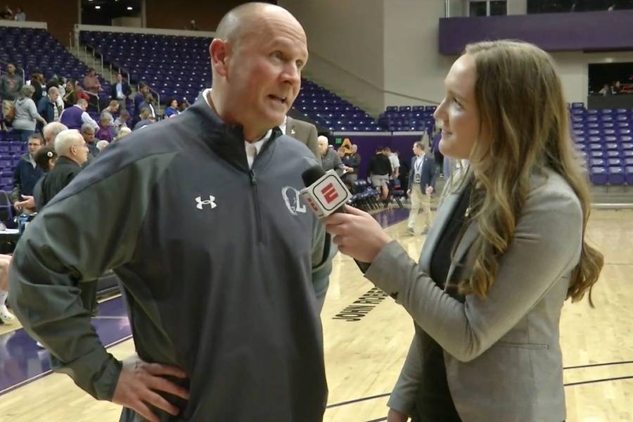 Erika Plunkett interviews Bison Basketball Coach Lennie Acuff.