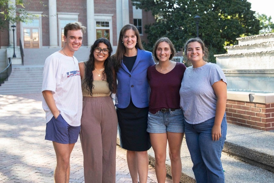 President McQueen with Students on Bison Square