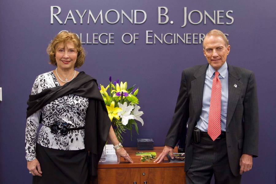 Libby and Ray Jones in the Raymond B. Jones College of Engineering. 