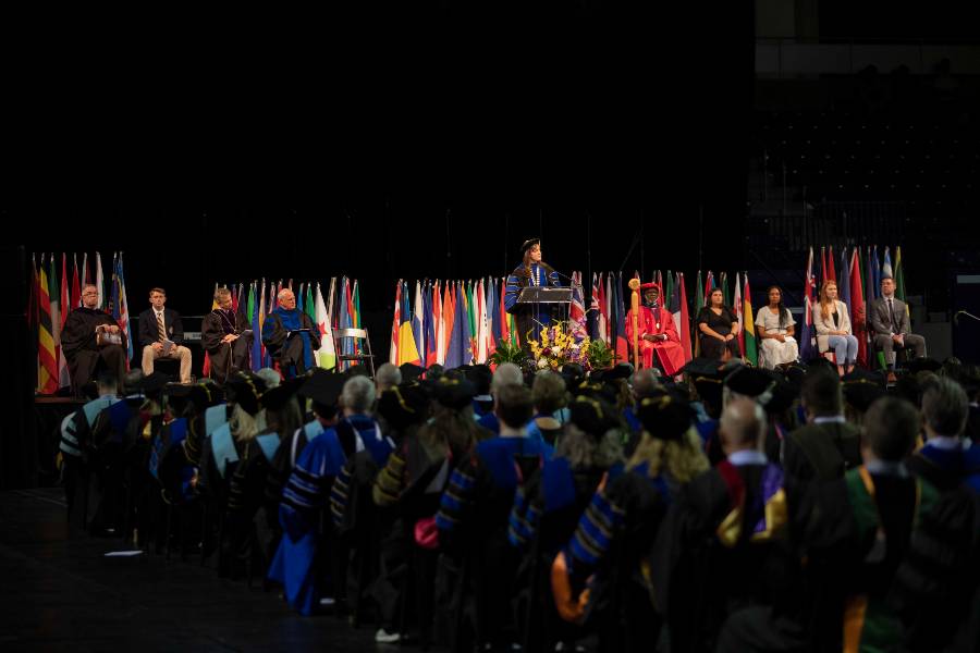 Dr. McQueen officially opens the 2022-23 school year at President's Convocation on Aug. 23. 