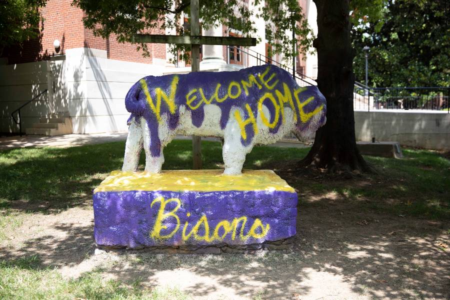 Welcome home message painted on the Bison