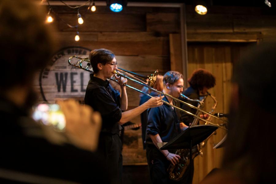 A jazz band playing in a coffee house