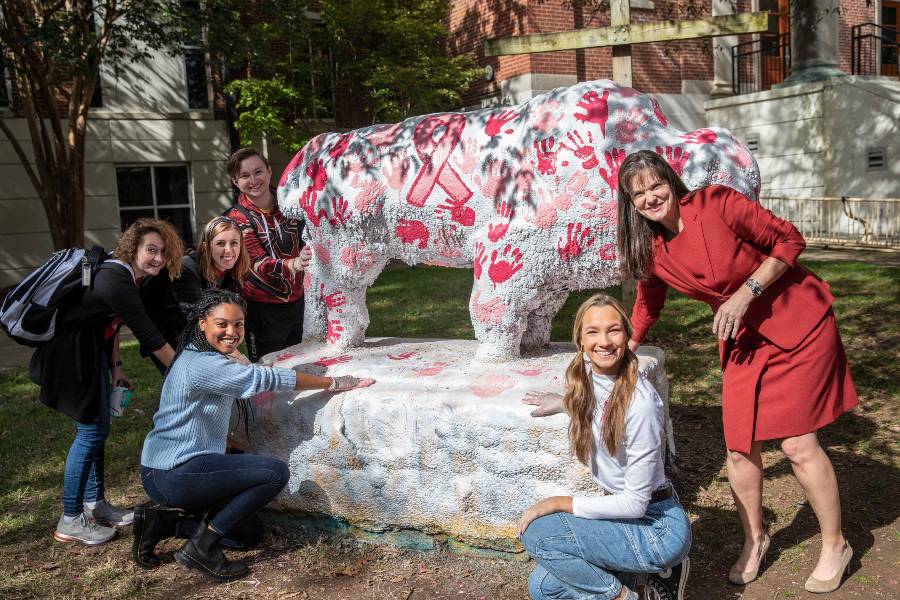 President McQueen participated in numerous student events in her first year including this fundraiser for Breast Cancer Awareness. 