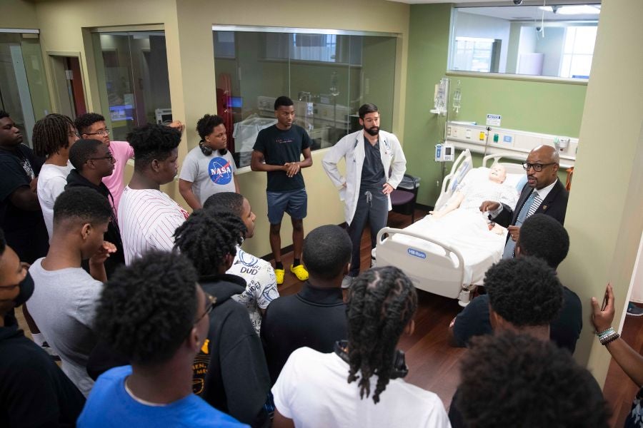 Students learn about hospital simulation