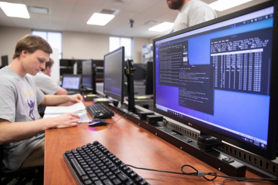 Students at work in the cyberdefense computer laboratory