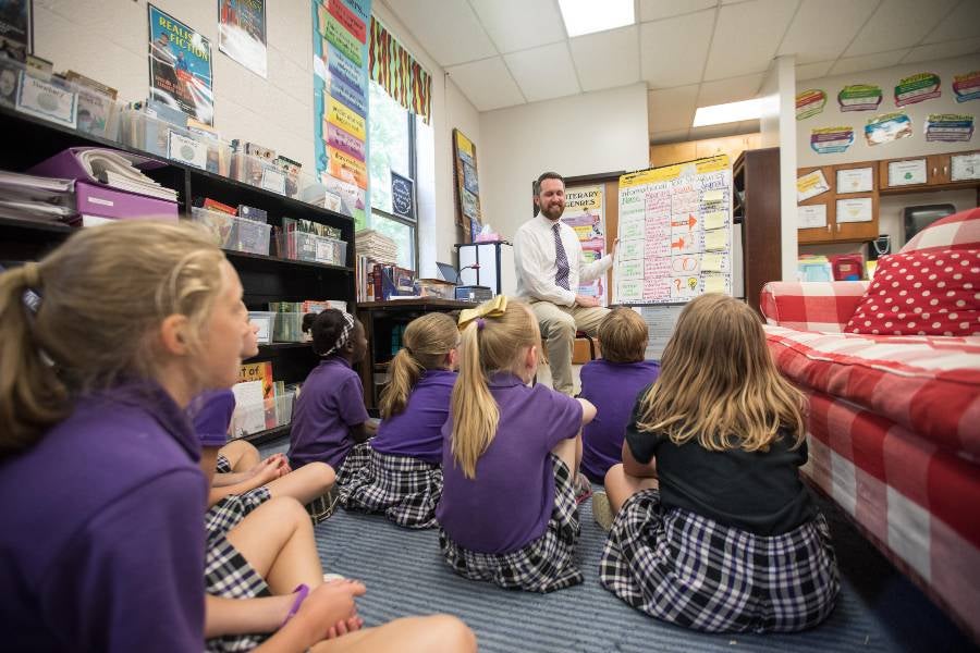 Teacher reading to classroom