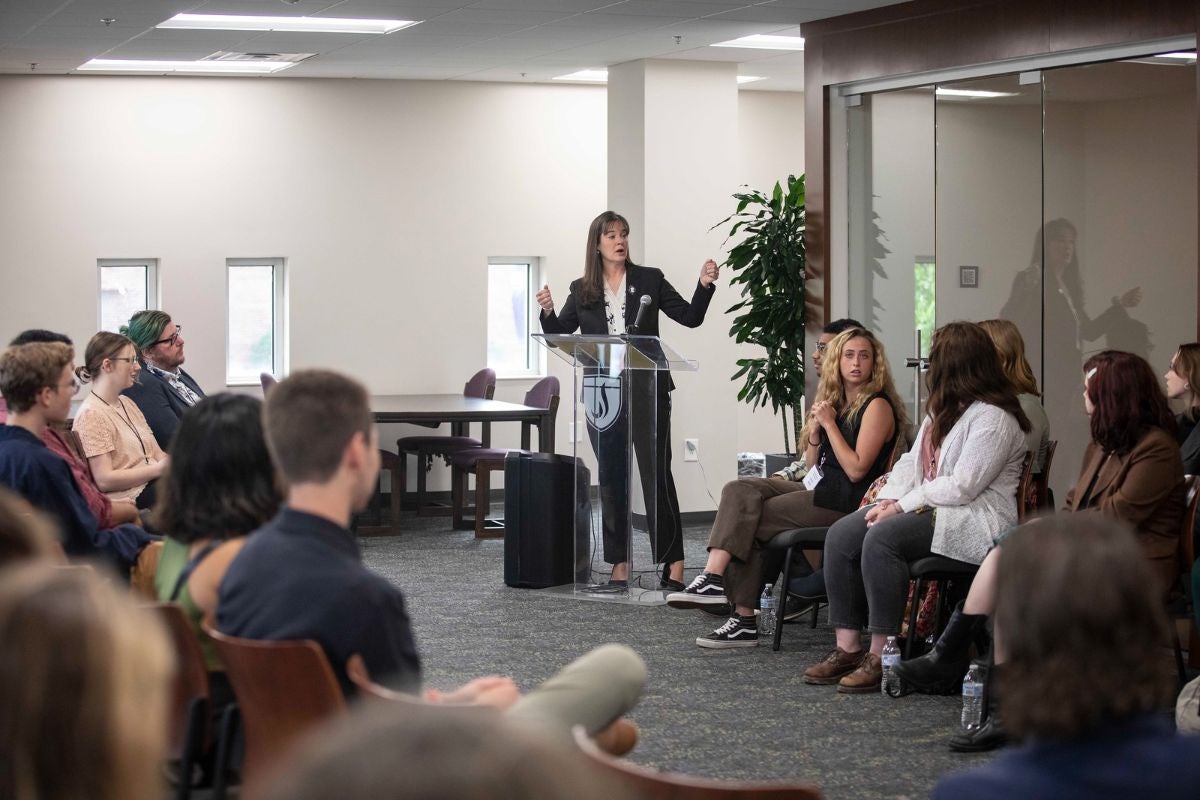 Student speaking at the Student Scholars Symposium