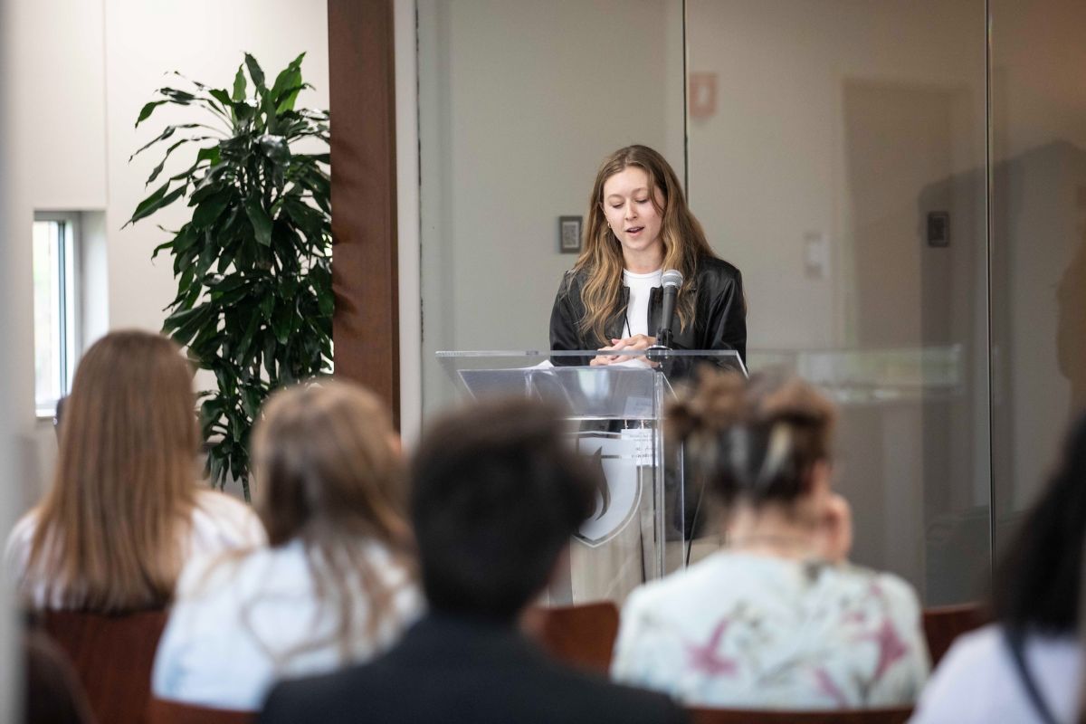 Student speaking at the Student Scholars Symposium