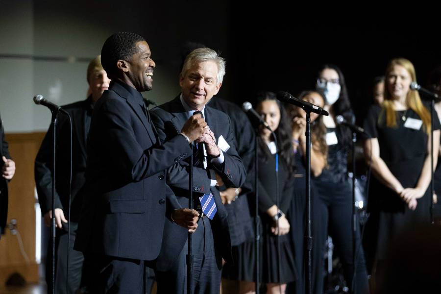 Solomon with Aaron Howard, professor and director of Lipscomb's Gospel Choir.