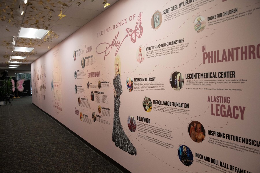 The beginning of the exhibit with information on Parton's career and fashion