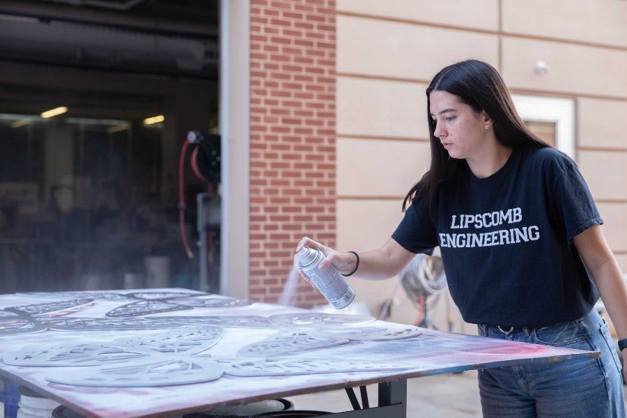 Engineering student working on butterflies for traffic marker