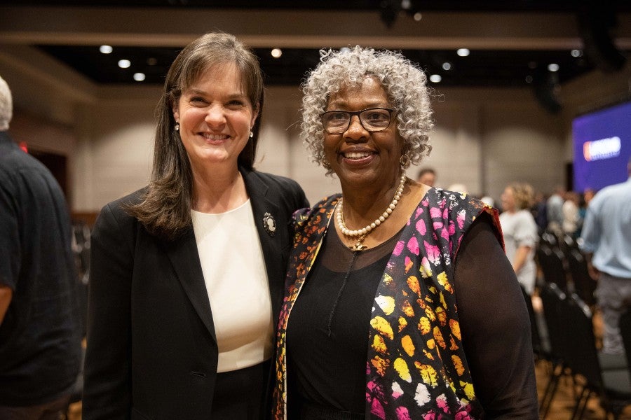 Lipscomb President Candice McQueen with Gwendolyn Cummings, Marshall Keeble's granddaughter.