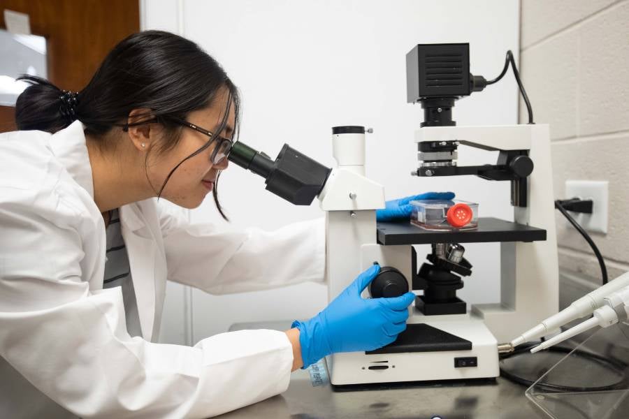 Student with microscope