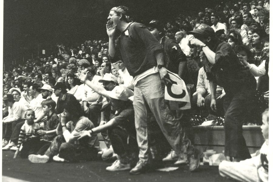 Alumnus Shawn Everson yelling from the sidelines