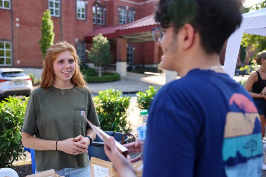 students talking together