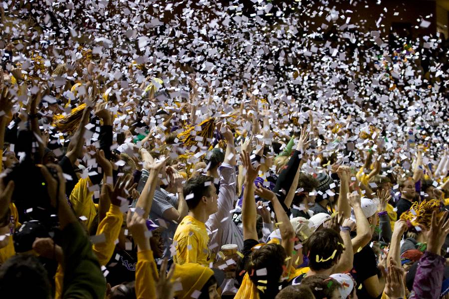 Confetti falls on the crowd in 2010