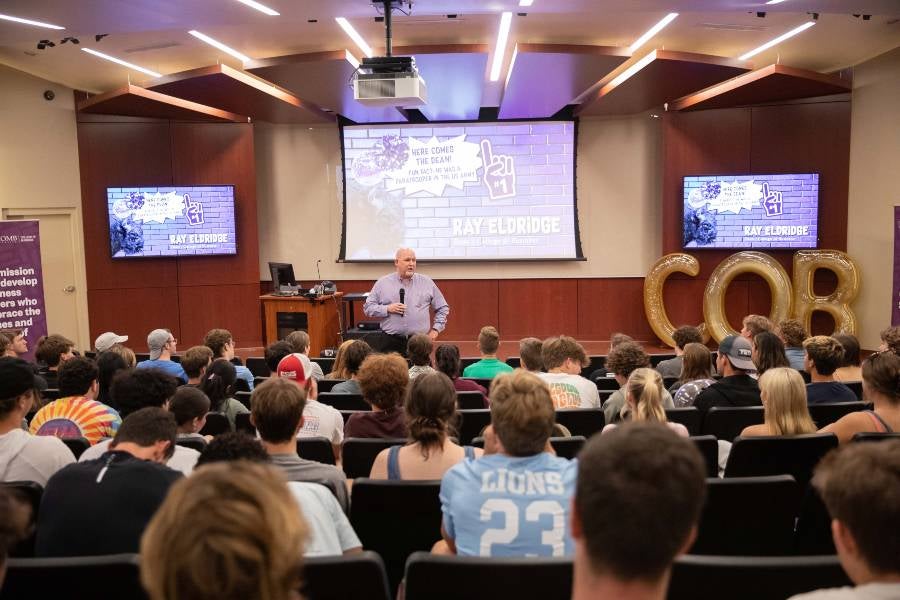 Ray Eldridge in a classroom