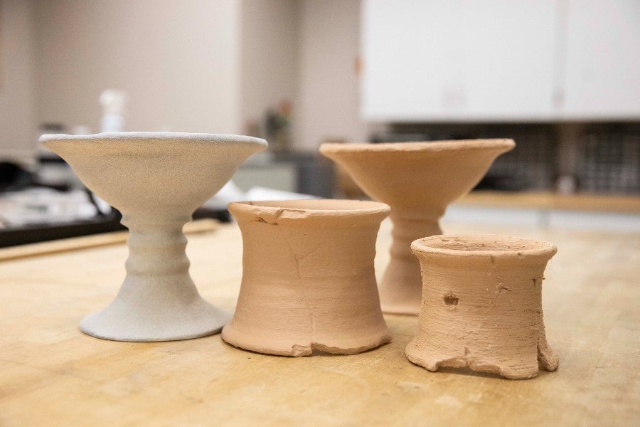 The 3-D printed chalice and jar holder that have been manufactured so far through the engineering college's 3-D printers.