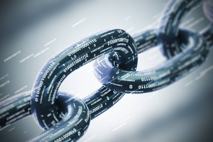 Chain link with digital information imprinted on it.