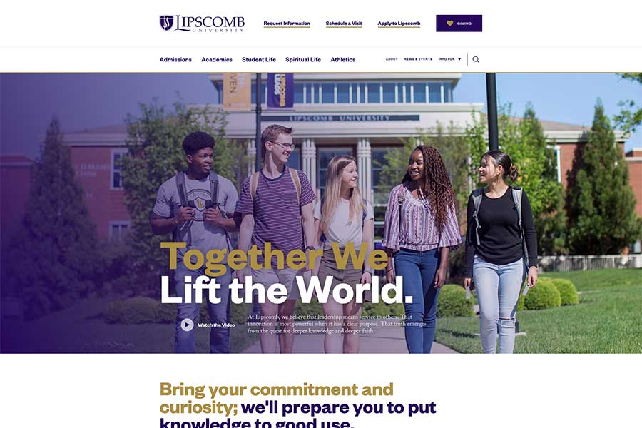 Screen shot of Lipscomb University's webpage.