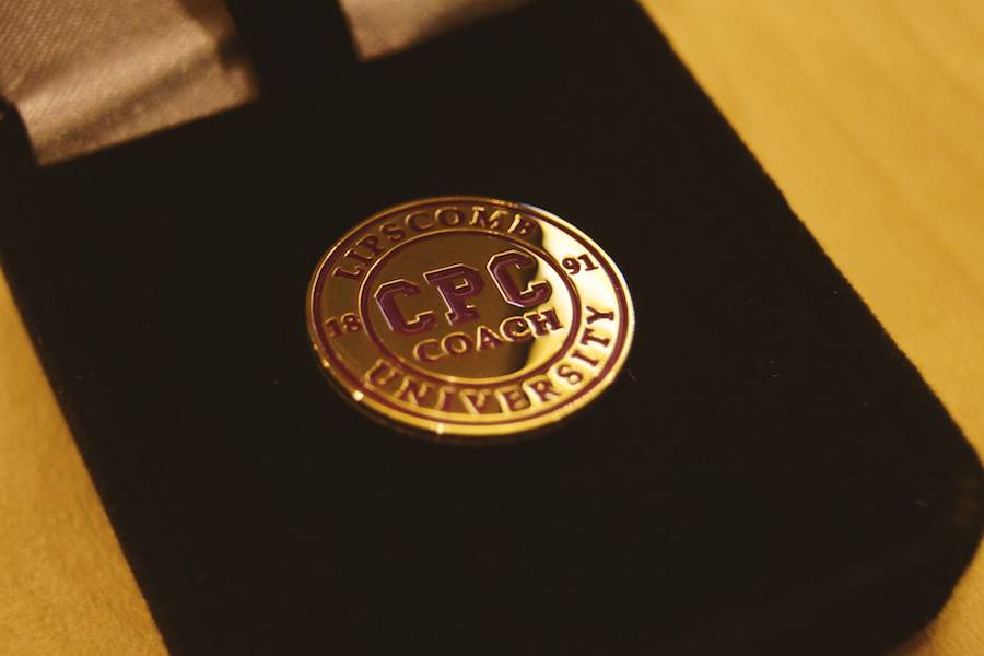 Upclose photo of a lapel pin.