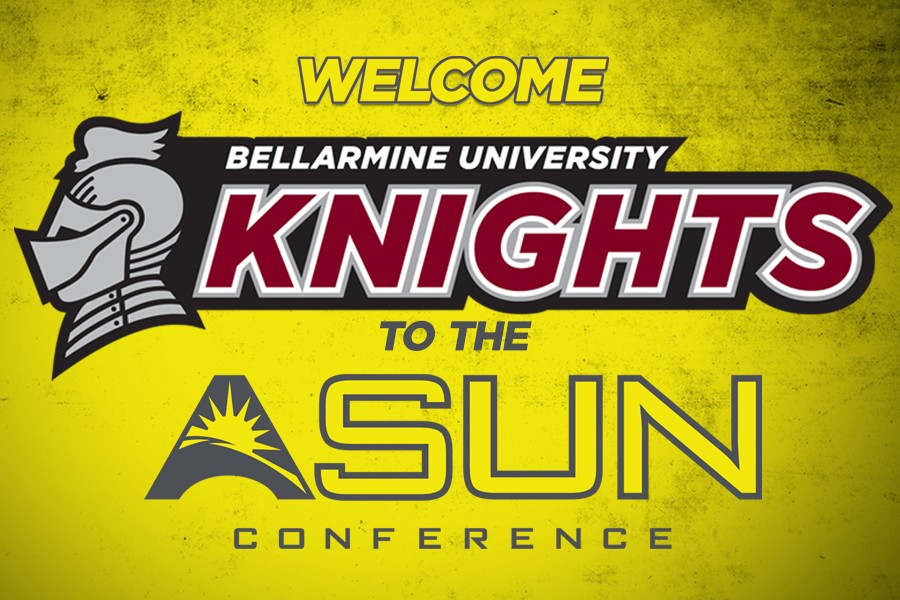 Bellarmine and ASUN logos on yellow background