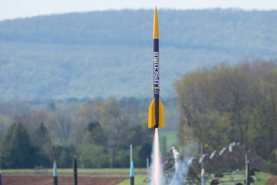 Lipscomb rocket taking off the launch pad. 