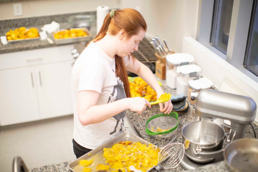 Student working with pumpkin puree