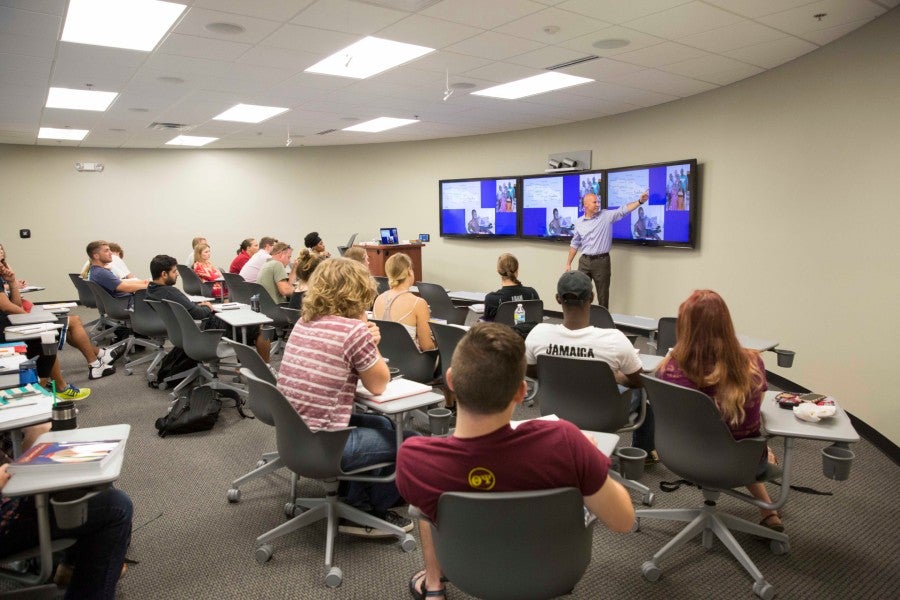 Students in a business classroom