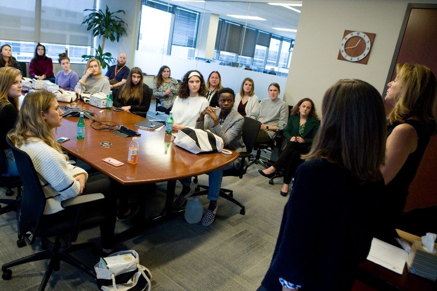 Maura Cunningham speaking to girls