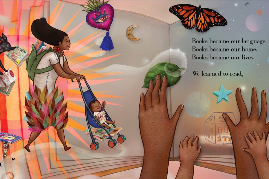 Two pages from the book Dreamers by Yuyi Morales.