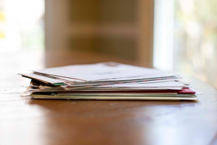 Pile of letters on a table