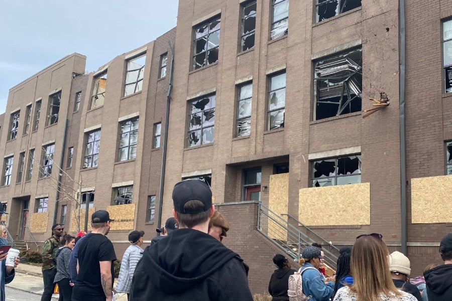 Building hit by tornado