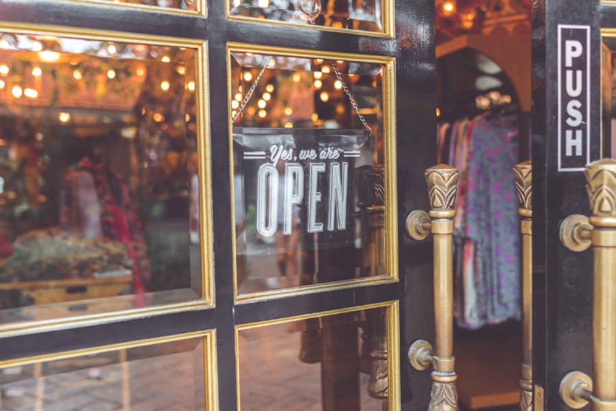 Small business open sign in the window