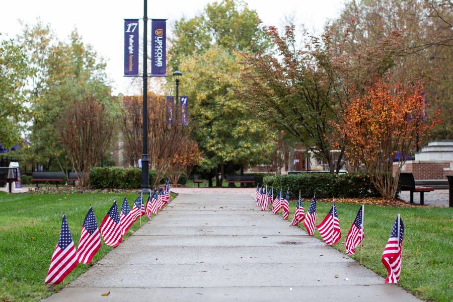 flags lining a sidewalk at Lipscomb