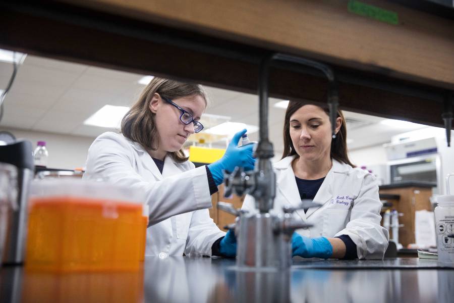 Dr. Beth Conway in lab with student