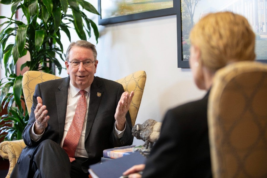 Lipscomb President L. Randolph Lowry being interviewed