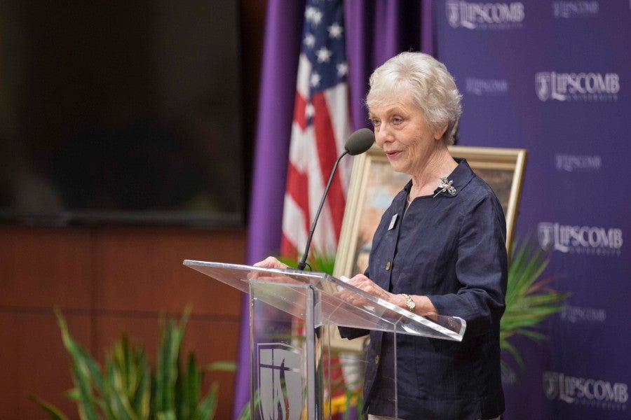 Marie Byers speaking at Beaman Library