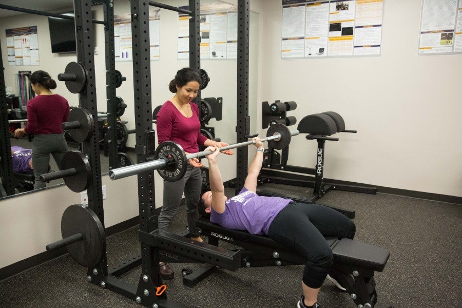 Exercise science students in the strength and conditioning lab