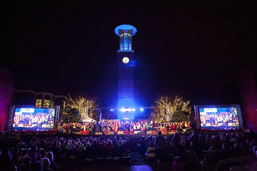Lighting of the Green stage in front of Allen Bell Tower
