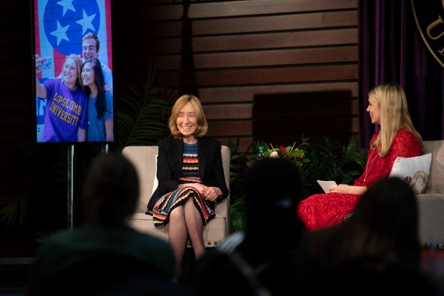 Doris Kearns Goodwin with moderator in the Shinn Center