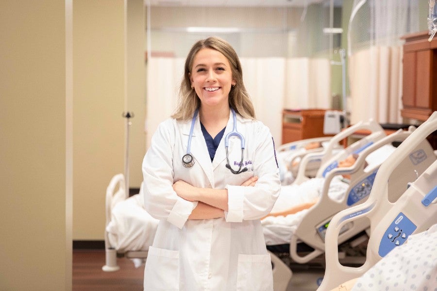 Nurse in the on-campus simulation lab