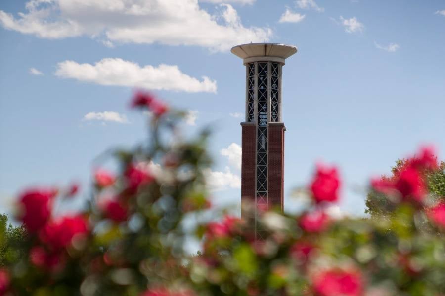 Bell tower and flowers