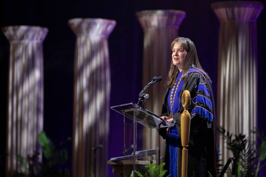 Dr. McQueen giving inauguration address