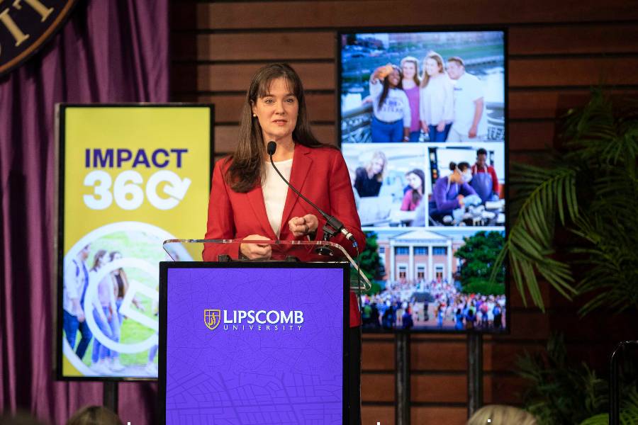 President Candice McQueen announces full Lipscomb Impact 360 plan. 