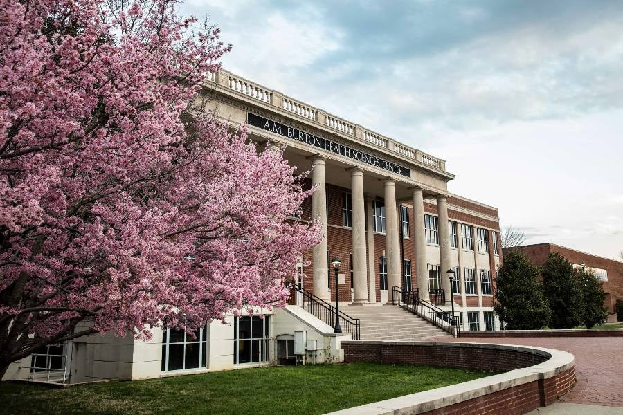 Burton Health Sciences Center in the spring. 