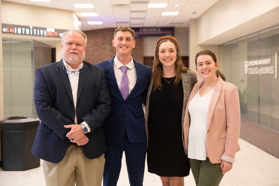 The three winners of the 2023 Kittrell Pitch Competition with their mentor Dr. Jeff Cohu