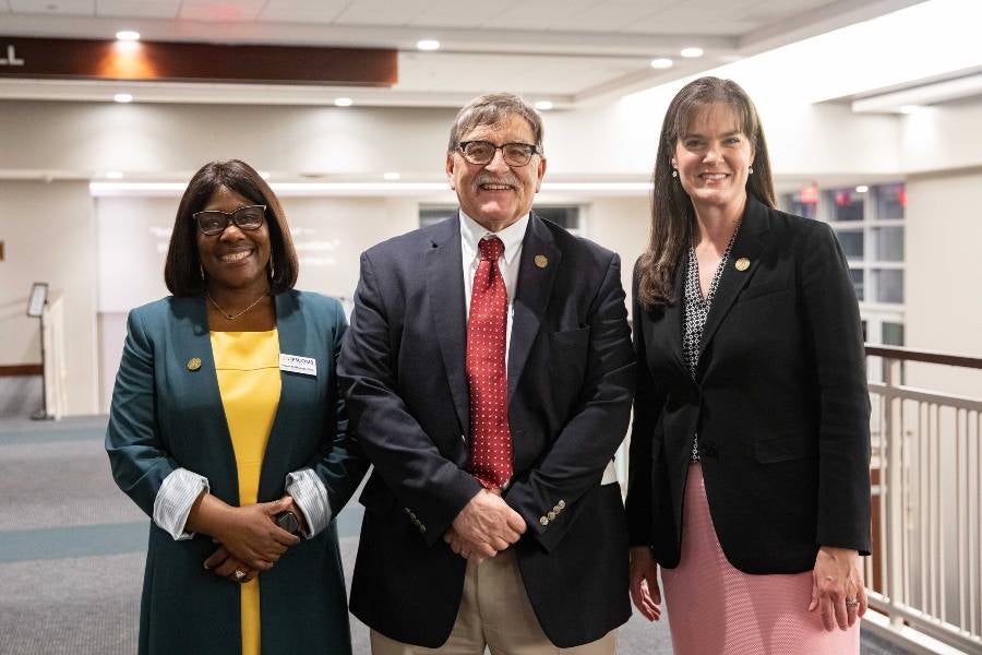 Florah Mhlanga, senior associate dean of CLAS, Dr. Phil Choate, Hero of Science recipient, Candice McQueen, president of Lipscomb University