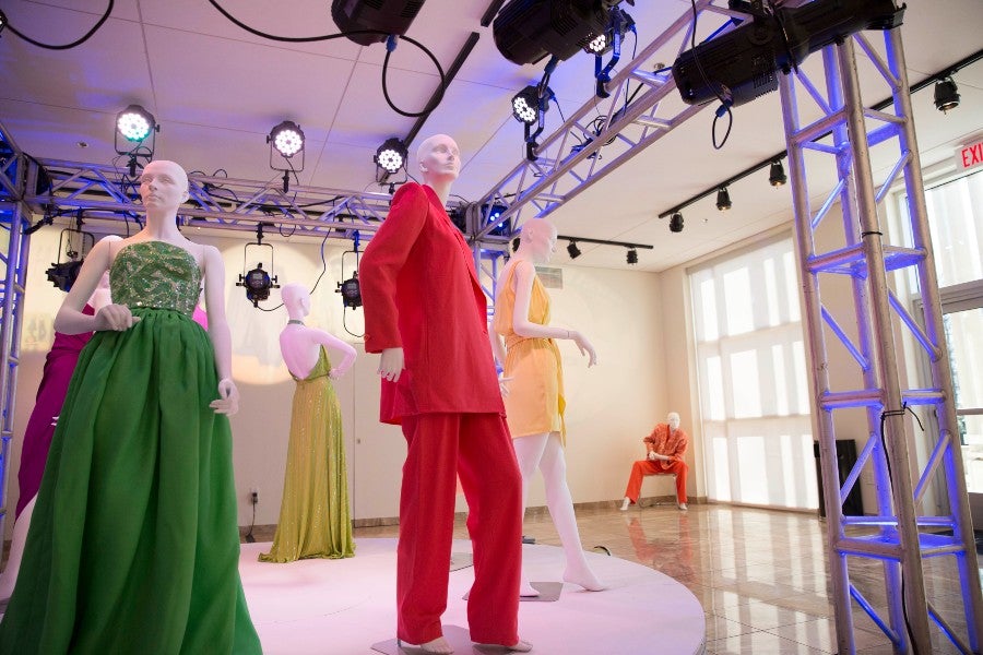 Halston garments on display in Lipscomb gallery